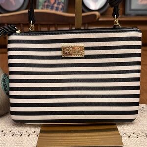 Betsey Johnson Black and White Striped Clutch